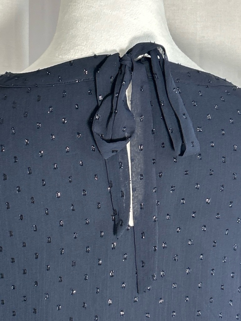 LOFT | Navy | Sequined Blouse | Sheer overlay | See through arms - Picture 5 of 6